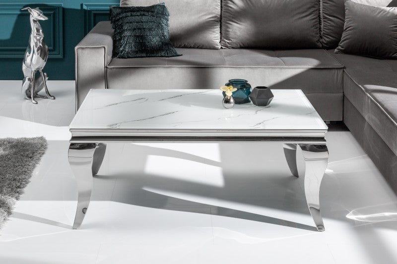 Couchtisch Modern Barock 100cm silber Marmor/ 39998