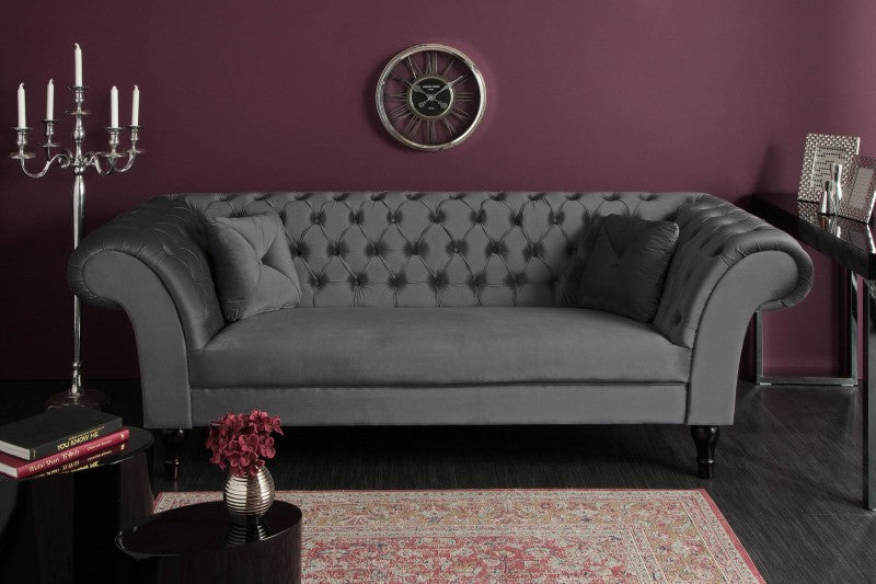 Sofa Paris Chesterfield 225cm Samt silbergrau/ 40148