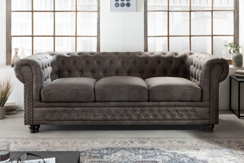 Sofa Chesterfield II 3er 205cm vintage grau taupe/ 40517