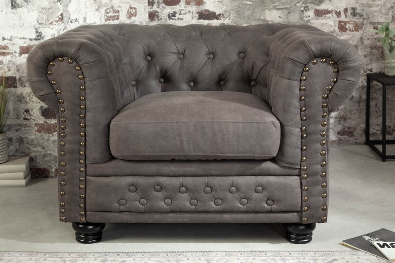 Sessel Chesterfield II vintage grau taupe/ 40519