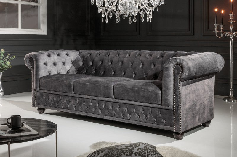 Sofa Chesterfield 3er grau Samt/ 41215