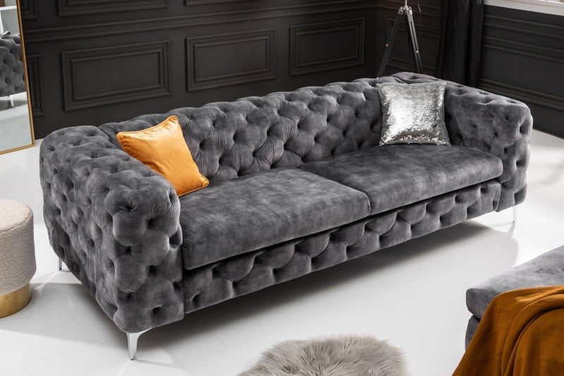 Sofa Modern Barock 240cm dunkelgrau Samt/ 41134