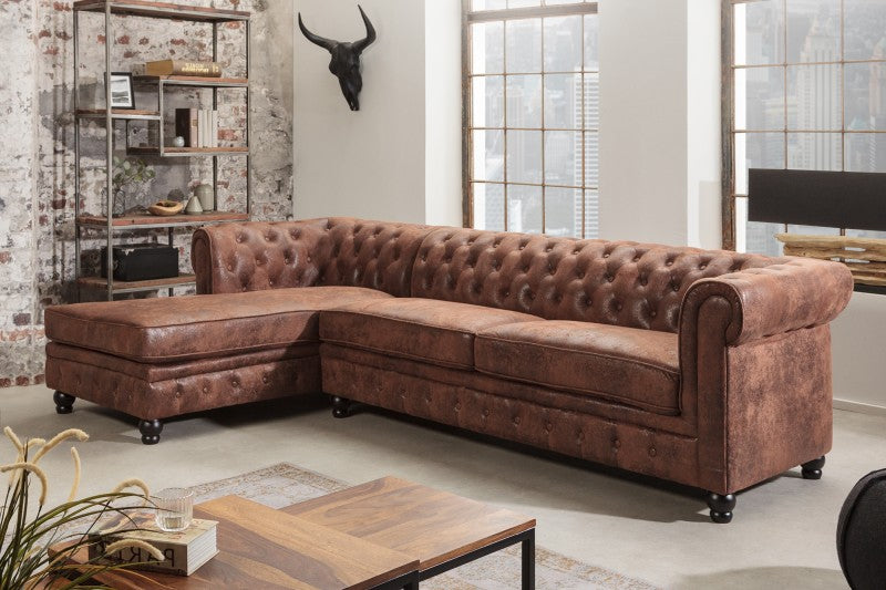 Ecksofa Chesterfield antik braun OT links/ 40611