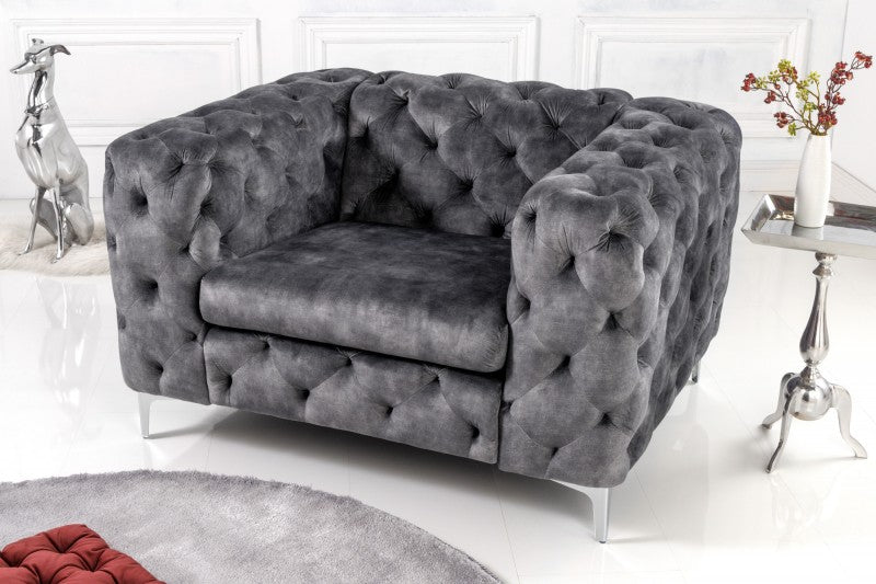 Sessel Modern Barock Chesterfield grau Samt/ 41297