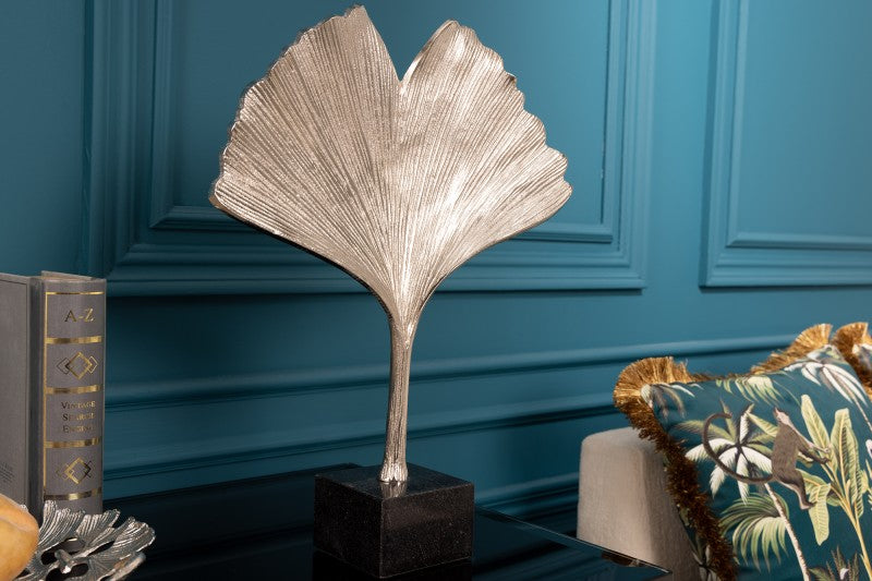 Deko Skulptur Ginkgo leaf silber/ 41786