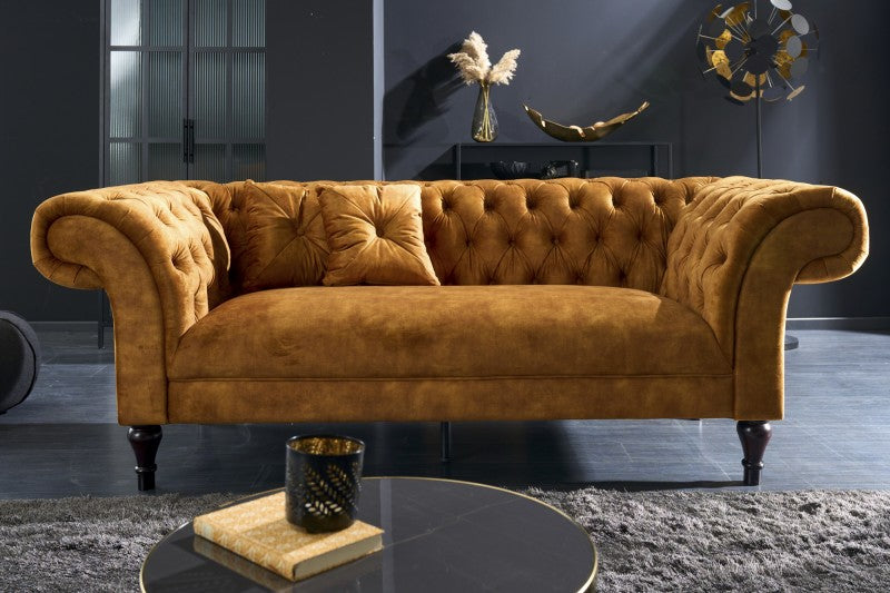 Sofa Paris Chesterfield 225cm Samt senfgelb/ 41249