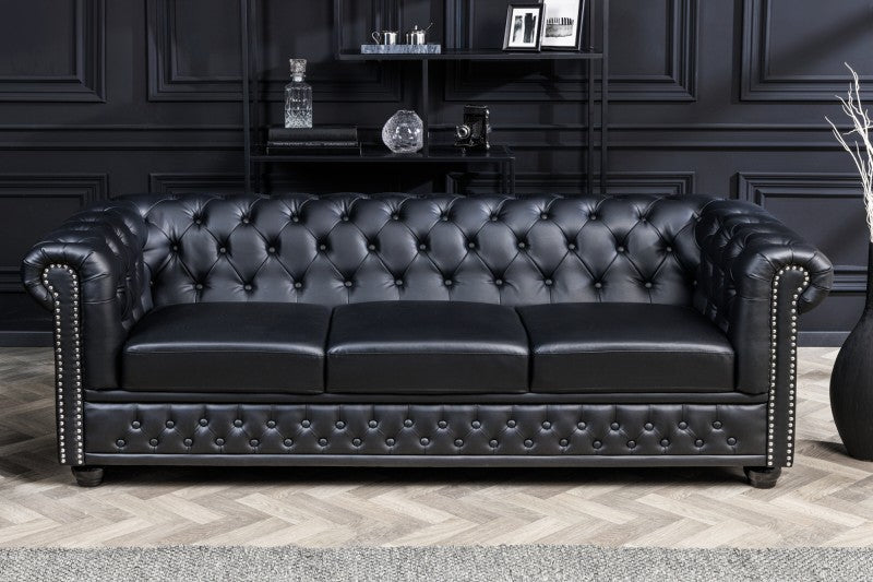 Sofa Chesterfield 3er schwarz Antik Look Leder/ 41447