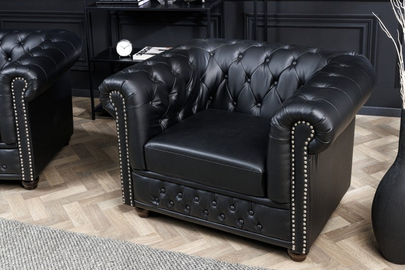 Sessel Chesterfield schwarz Antik Look Leder/ 41448