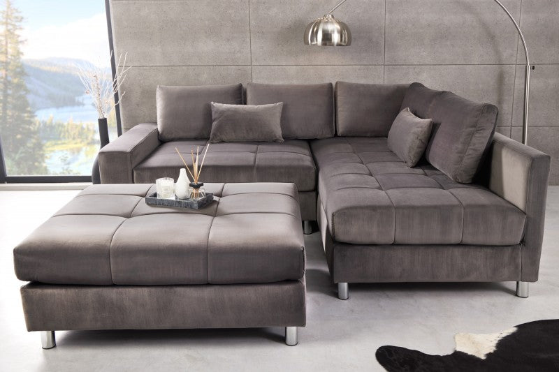 Ecksofa Kent silbergrau Samt inkl. Hocke/ 40823