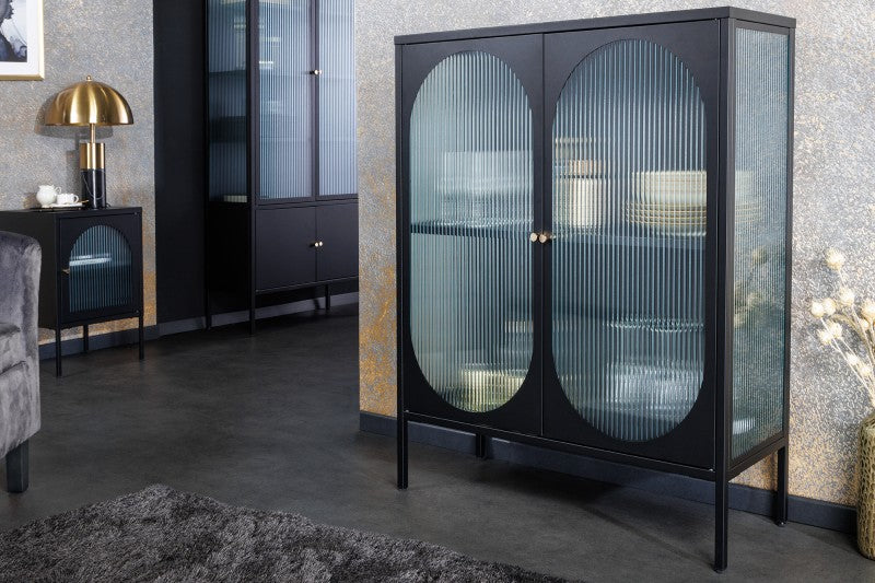 Vitrine Paris 110cm Riffelglas schwarz/ 43331