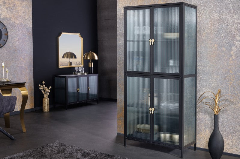 Vitrine Amsterdam 180cm Riffelglas schwarz/ 43532