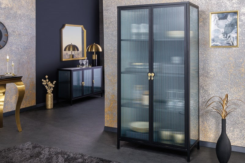 Vitrine Amsterdam 160cm Riffelglas schwarz/ 43533