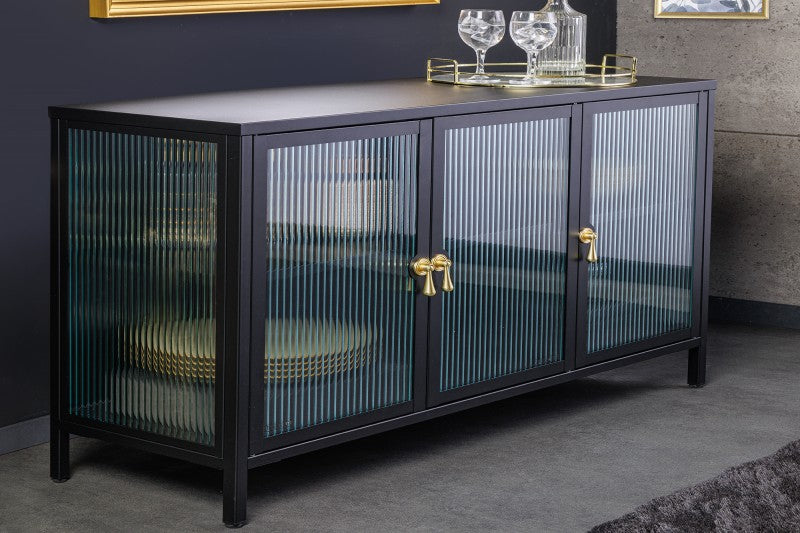 Vitrine Amsterdam 105cm Riffelglas schwarz/ 43534