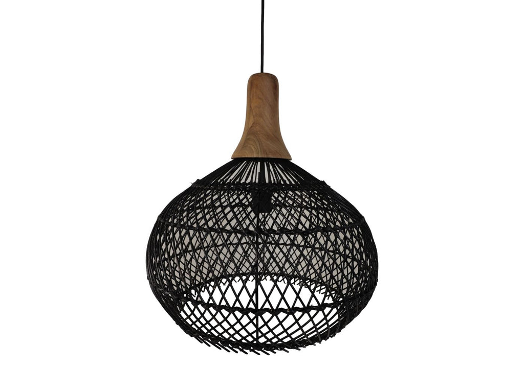 Hängelampe Rotan - 43x43x46 - Schwarz/natur - Rotan/Teak