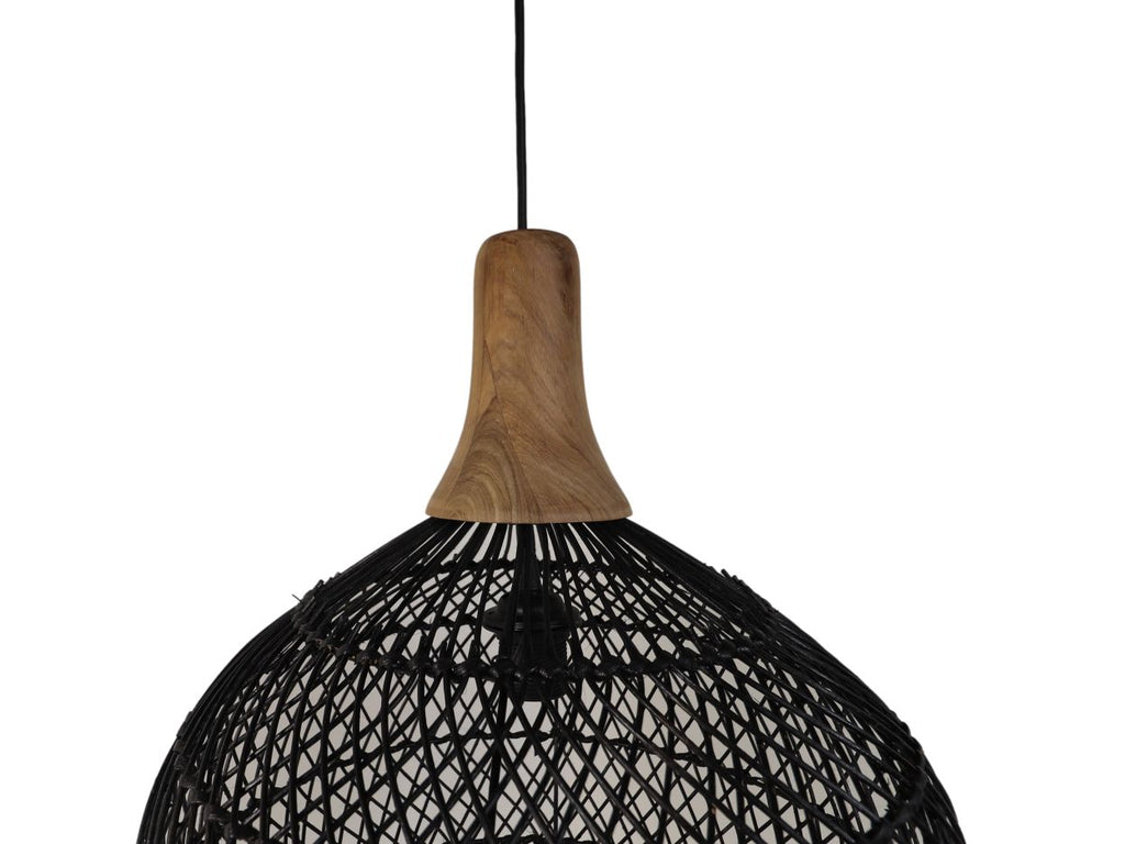 Hängelampe Rotan - 43x43x46 - Schwarz/natur - Rotan/Teak