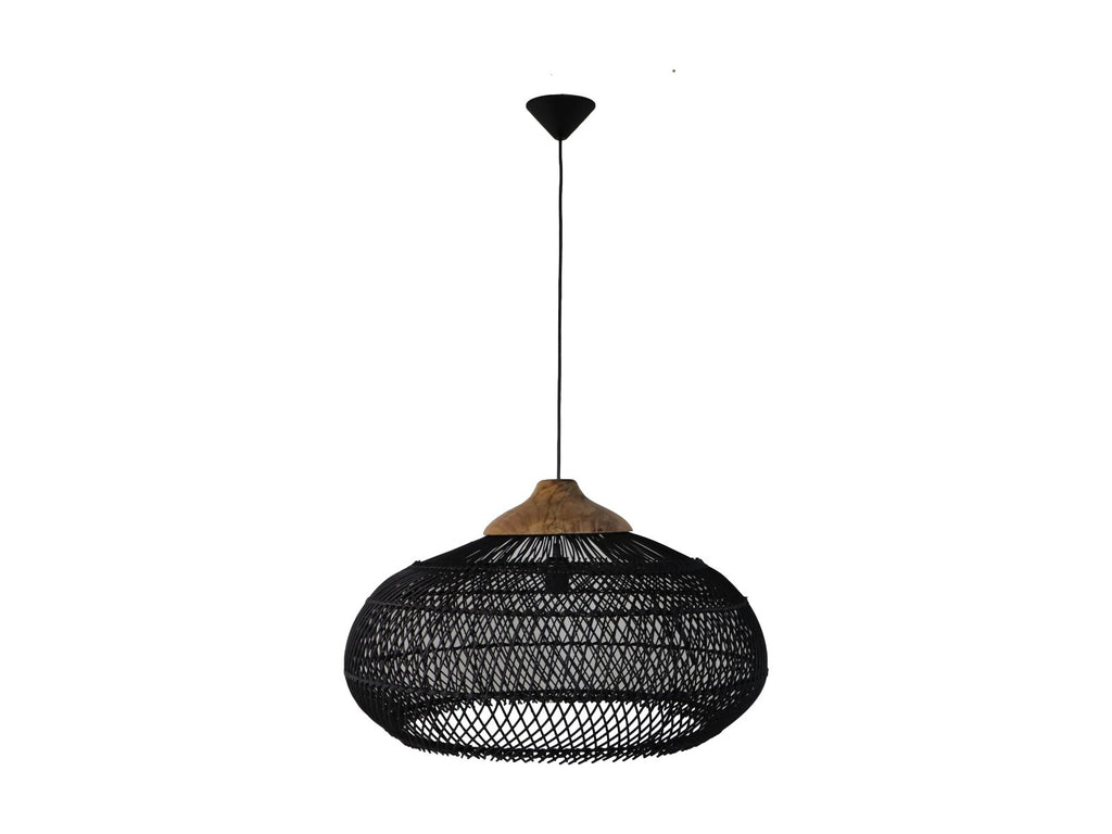 Hängelampe Rotan - 65x65x40 - Schwarz/Natur - Rotan/Teak