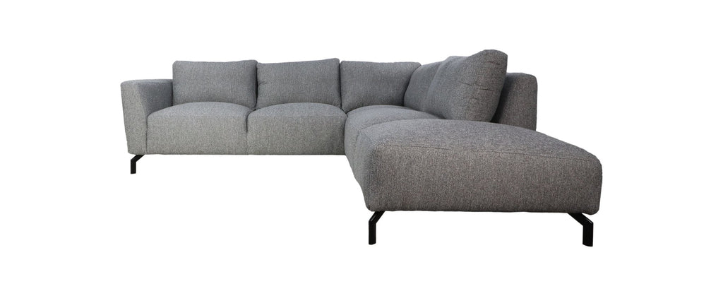 HSM Collection-Sofa Loungebank Rechts Stockton-261x248x88-Grau/Schwarz-Stoff/Metall