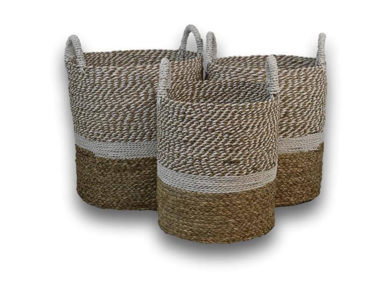 HSM Collection-Mandenset Malibu S/3-ø42x45 / ø38x42 / ø34x39-Natur/Weiß-Wasserhyazinthe