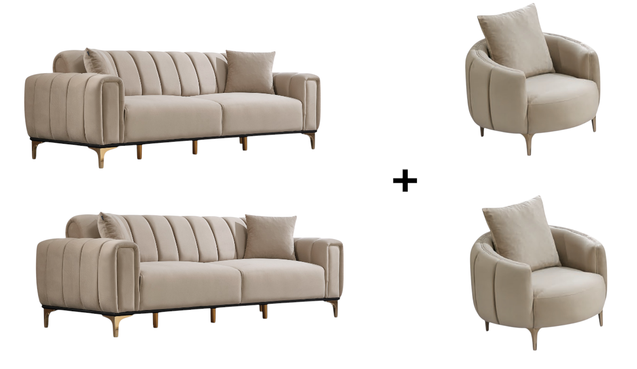 Barcelona Sofa Handarbeit Massivholz Hochwertiger Stoff