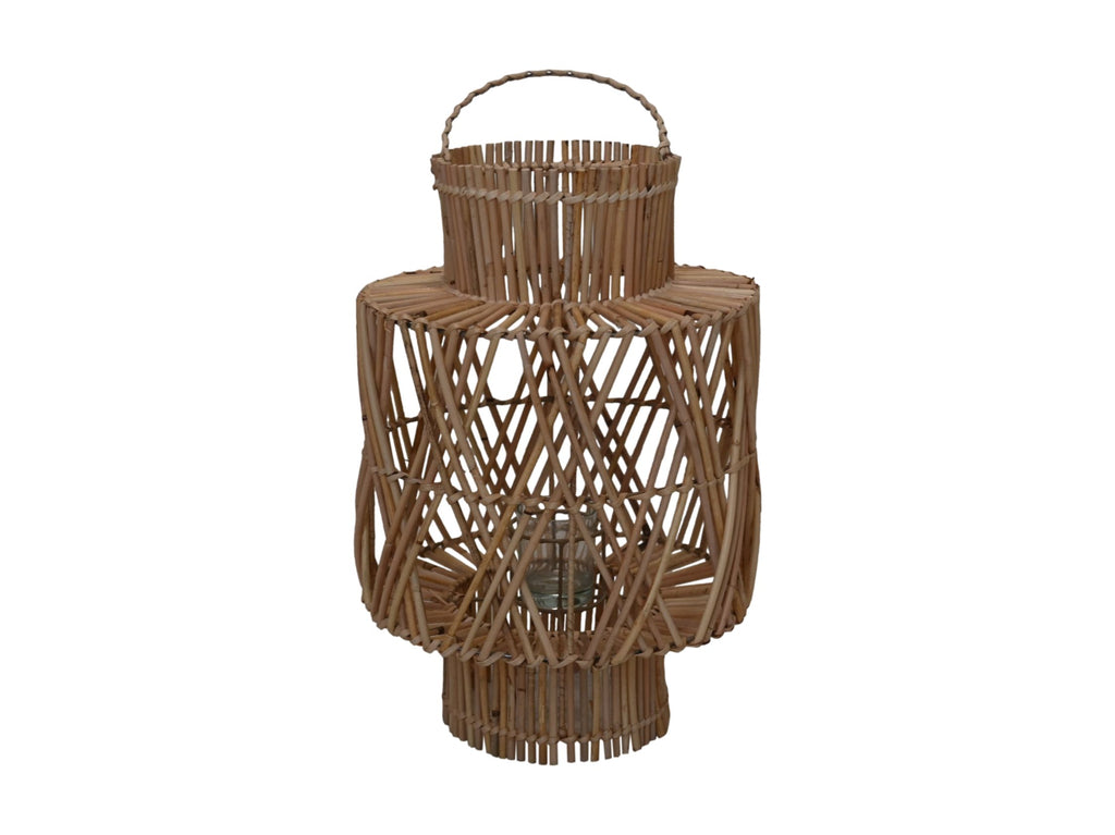 Laterna für drinnen und draußen - 28x28x38 - Rattan/Glas - Naturfarben