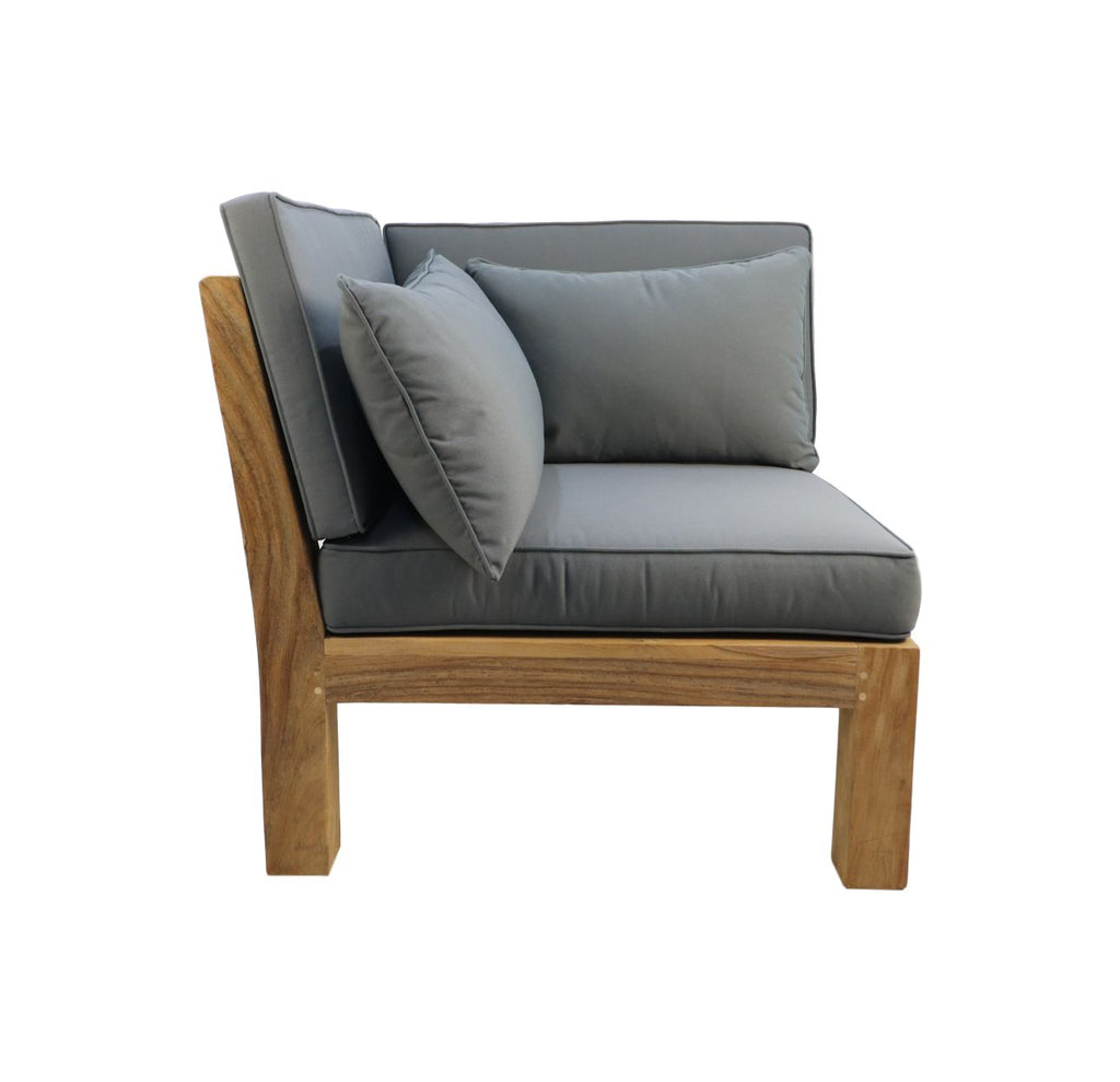 Lounge-Eckmodul mit Kissen Aruba - Teak - Naturgrau