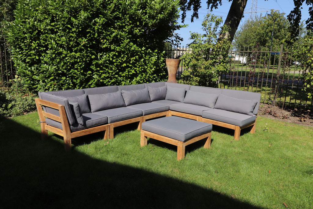 Lounge-Eckmodul mit Kissen Aruba - Teak - Naturgrau