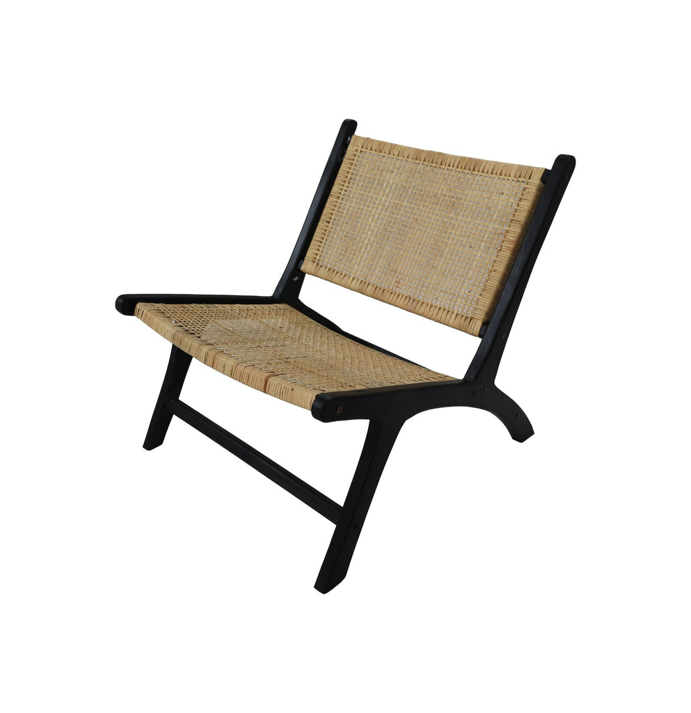 Loungestuhl - 67x81x71 - Schwarz/Natur - Teak/Rattan