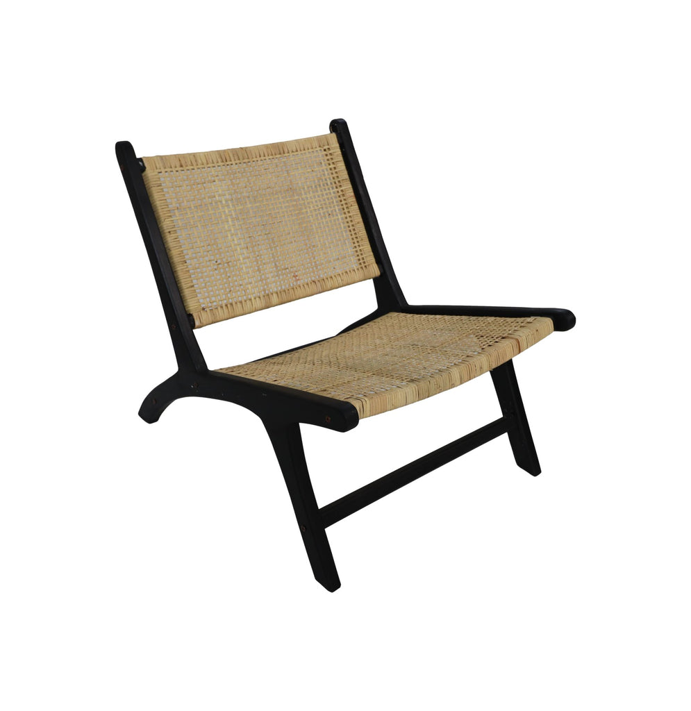 Loungestuhl - 67x81x71 - Schwarz/Natur - Teak/Rattan