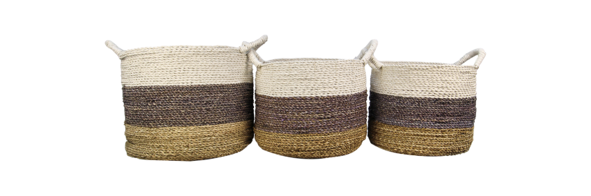 Mandenset Malibu - natur/purpur/weiß - Raffia/Seegras - Set von 3