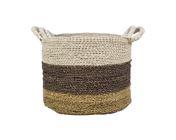 Mandenset Malibu - natur/purpur/weiß - Raffia/Seegras - Set von 3