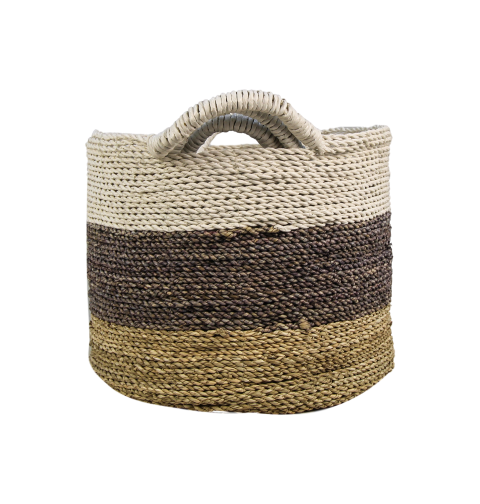 Mandenset Malibu - natur/purpur/weiß - Raffia/Seegras - Set von 3