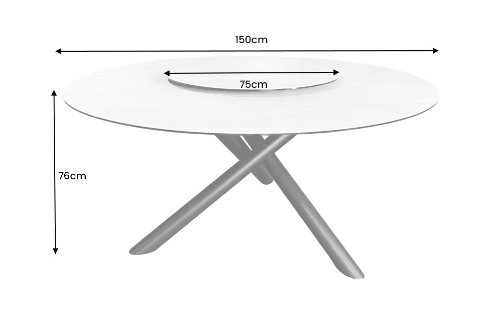 Esstisch Spin 150cm Keramik weiß Marmor Drehplatte