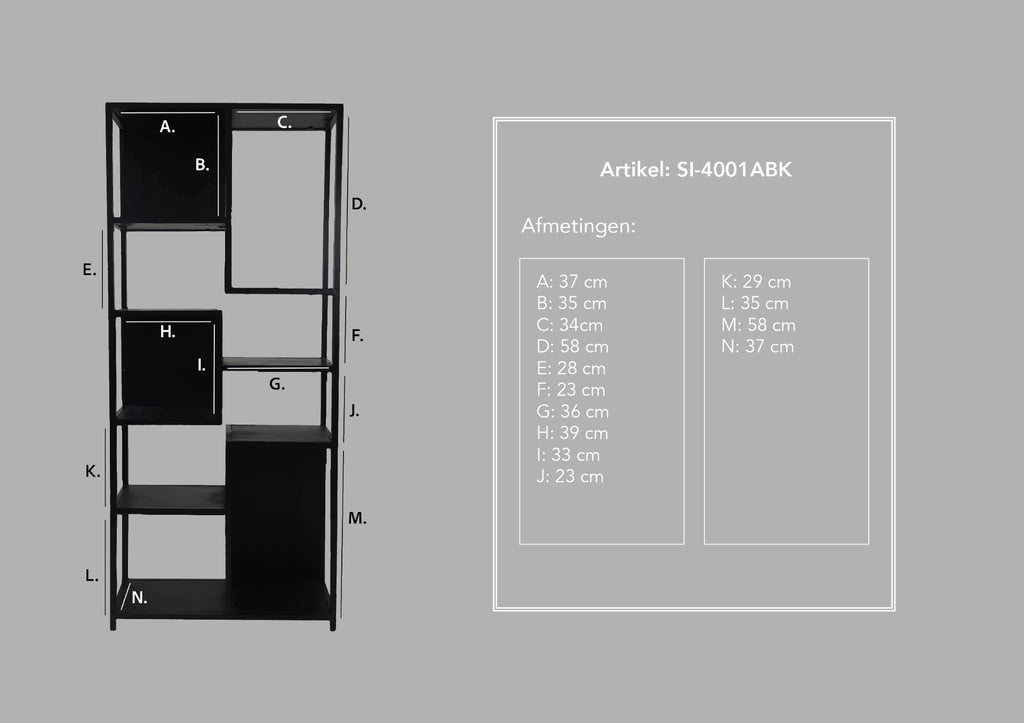 Offenes Regal Levels - 78x35x178 - Schwarz - Mangoholz/Eisen