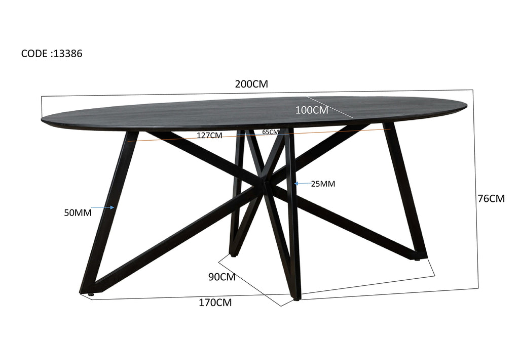 Oslo Schwarz Akazien-Webbein 200cm