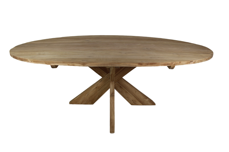 Ovaler Esstisch mit Kreuzbein - 180x100 cm - naturbelassen - Teak