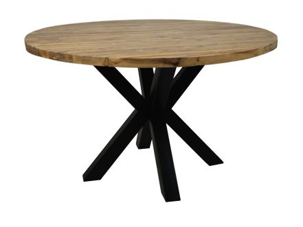 Runder Esstisch Oakland - ø130x76 - Natur/Schwarz - Teak/Metall