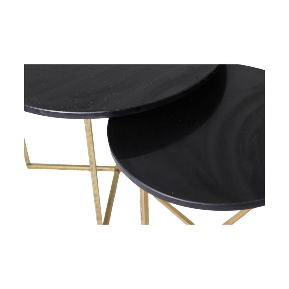 HSM Collection - Runde Beistelltische S/2 - ø61x45/ø46x39 - Schwarz/Gold - Marmor/Metall