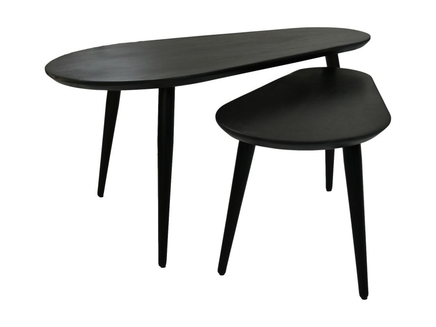 Salontische Zürich - 95x52x46/65x38x38 - Schwarz - Akazienholz/Eisen - Set von 2