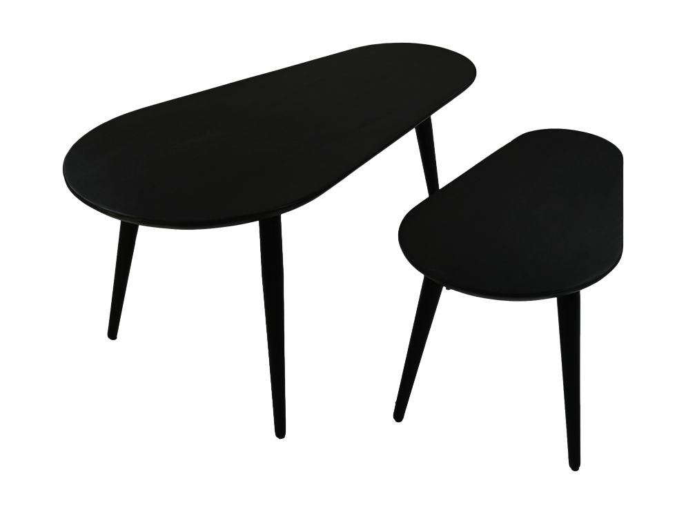 Salontische Zürich - 95x52x46/65x38x38 - Schwarz - Akazienholz/Eisen - Set von 2