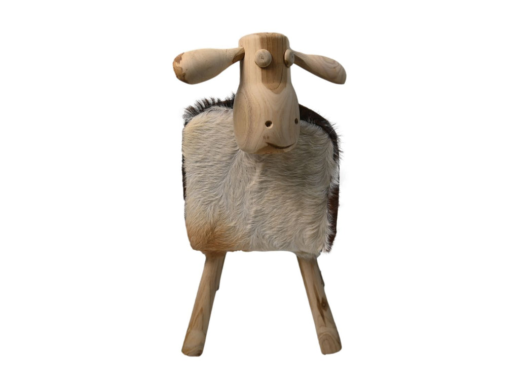 Schaap Shawn groß - 58x34x62 - Weiß/braun/natur - Teak/Ziegenfell