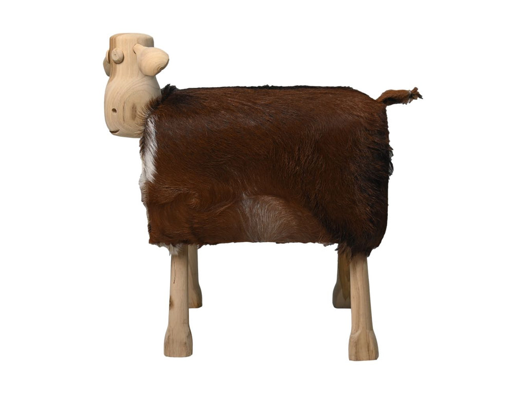 Schaap Shawn groß - 58x34x62 - Weiß/braun/natur - Teak/Ziegenfell