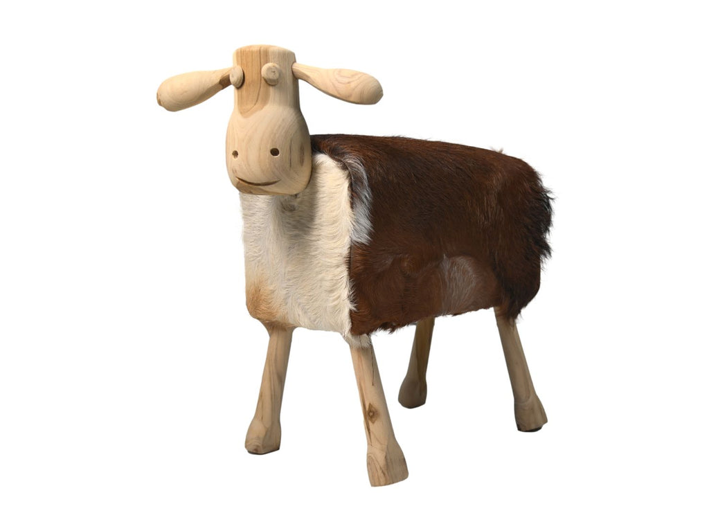 Schaap Shawn groß - 58x34x62 - Weiß/braun/natur - Teak/Ziegenfell