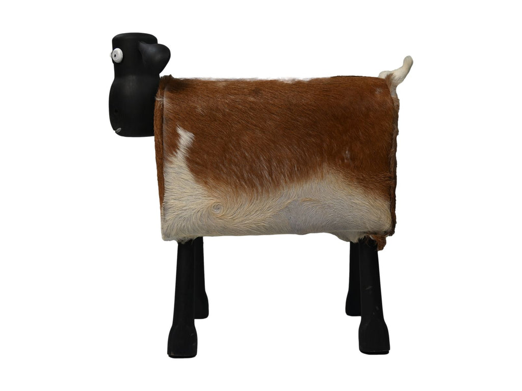 Schaap Shawn groß - 58x34x62 - Weiß/braun/schwarz - Teak/Ziegenfell