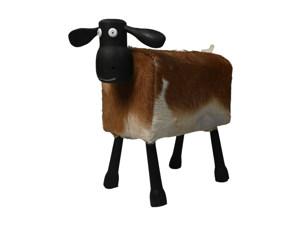 Schaap Shawn groß - 58x34x62 - Weiß/braun/schwarz - Teak/Ziegenfell