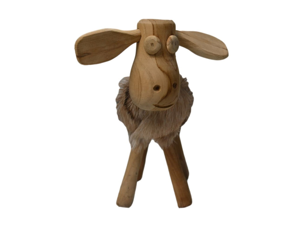 Schaap Shawn klein - 32x14x32 - Weiß/braun/natur - Teak/Ziegenfell