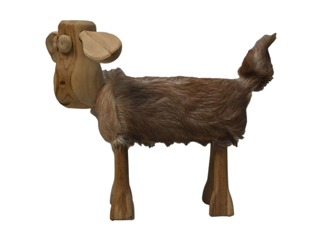 Schaap Shawn klein - 32x14x32 - Weiß/braun/natur - Teak/Ziegenfell