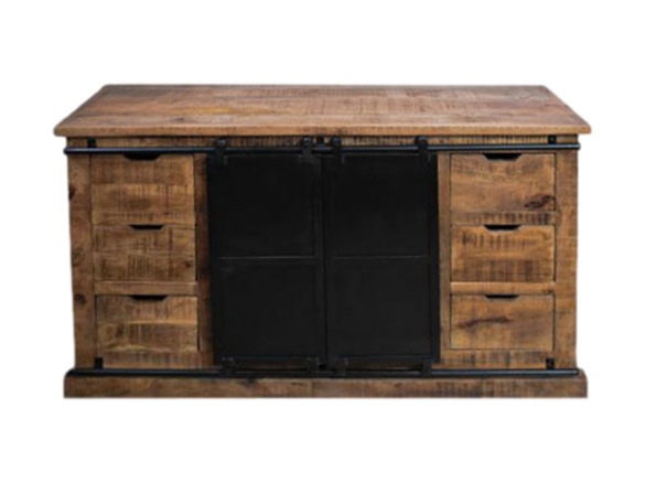 Sideboard Melbourne - 140x43x85 - Natur/Schwarz - Rustikales Mangoholz/Eisen