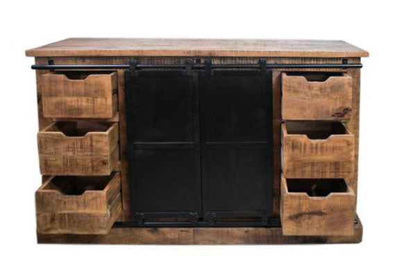 Sideboard Melbourne - 140x43x85 - Natur/Schwarz - Rustikales Mangoholz/Eisen