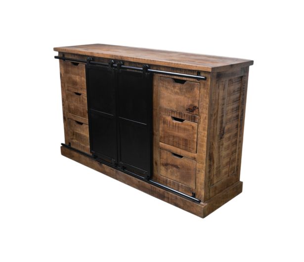 Sideboard Melbourne - 140x43x85 - Natur/Schwarz - Rustikales Mangoholz/Eisen