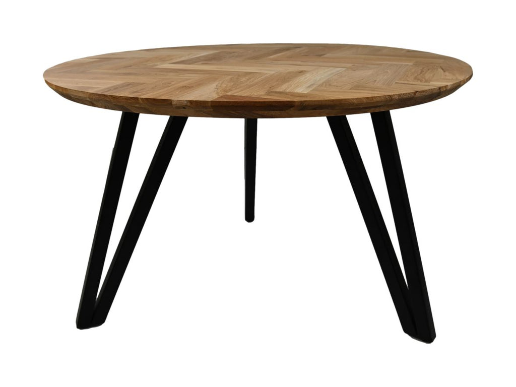 Tafel Fishbone Rond- ø100x76 - Natur/Schwarz - Eiche/Metall